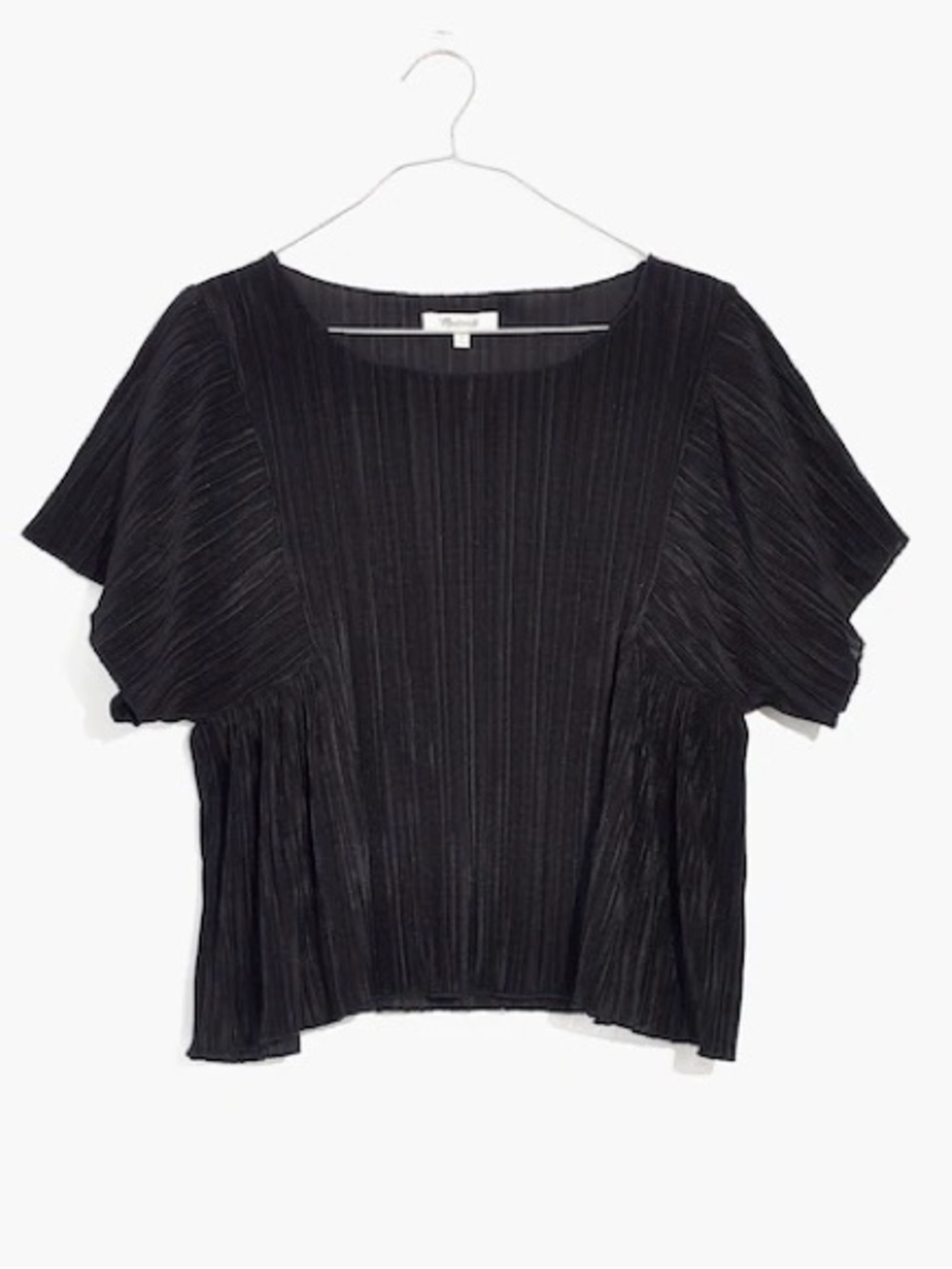 Madewell Texture & Thread Black Micropleat Flutter Sleeve Top M